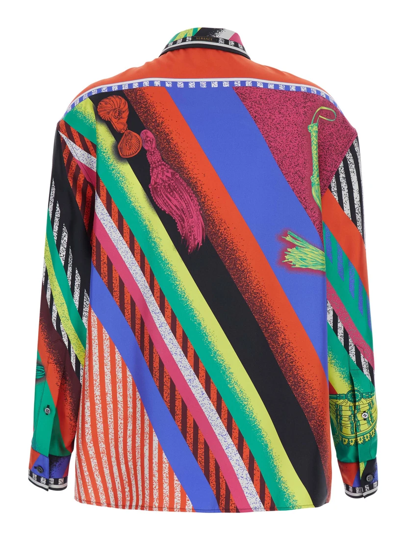 multicolor Shirt with classic collar and all-over print in silk for women