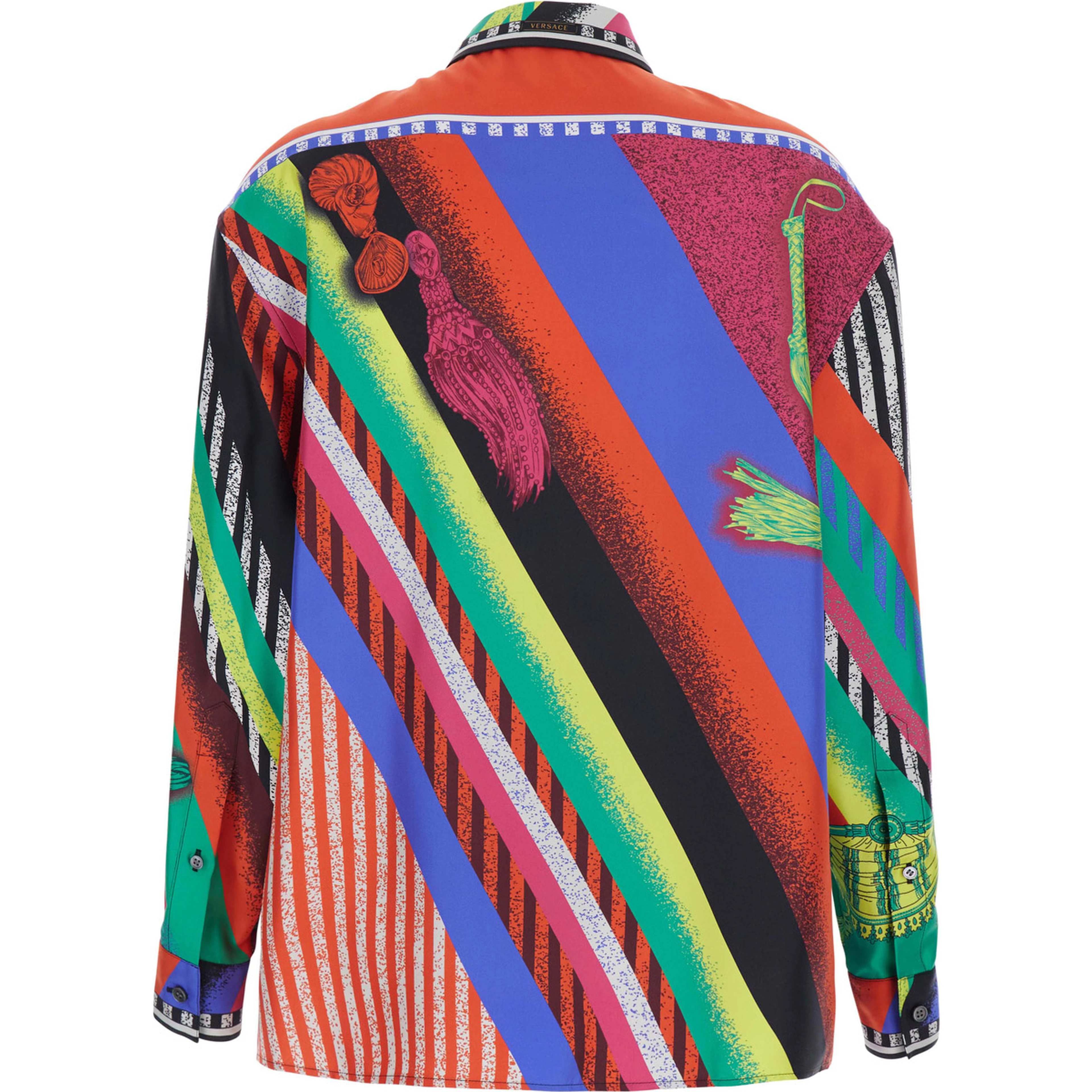 multicolor Shirt with classic collar and all-over print in silk for women