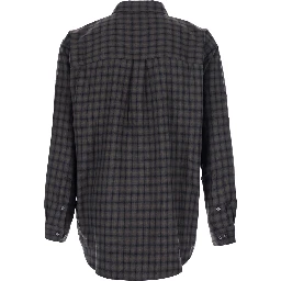 UNISEX CHECKED FLANNEL SHIRT with collar and long sleeves in polyester and rayon green unisex