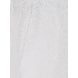 White Pants with Elastic Drawstring Waist in Linen for Women