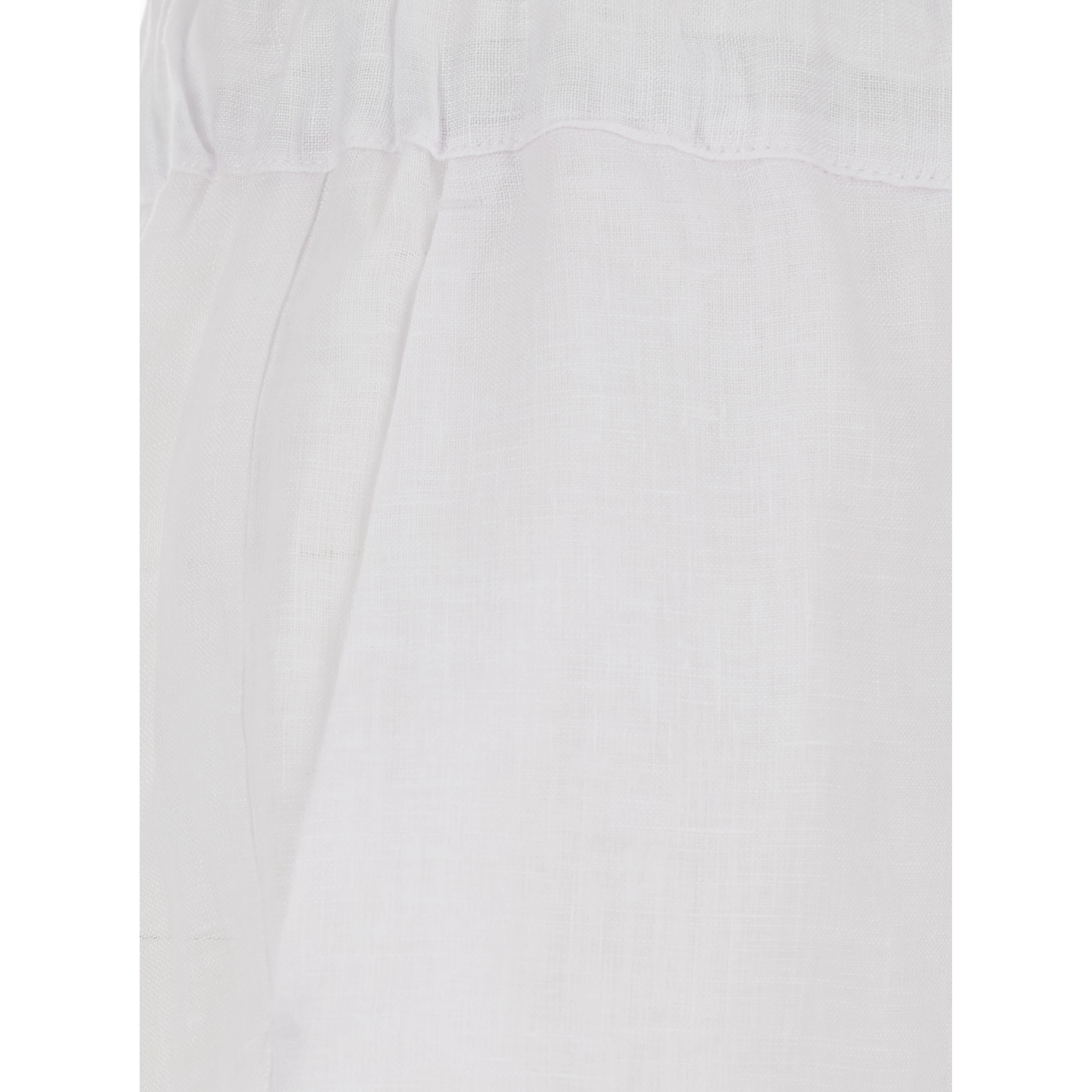 White Pants with Elastic Drawstring Waist in Linen for Women