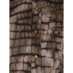 Brown Shirt with Classic Collar and All-Over Print in Stretch Viscose for Women