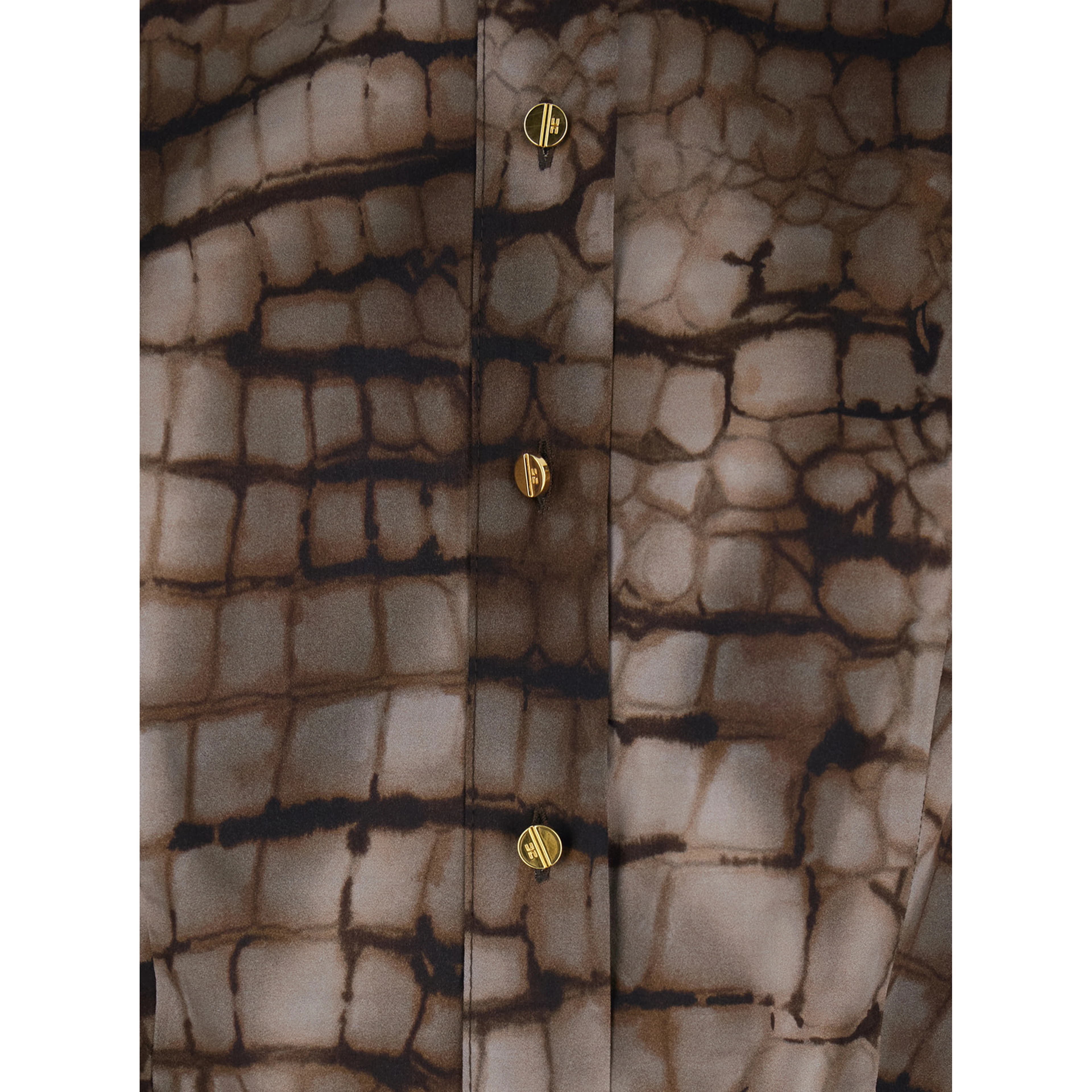 Brown Shirt with Classic Collar and All-Over Print in Stretch Viscose for Women