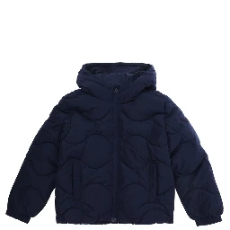 blue Down jacket with quilted design and fixed hood in Tech Fabric for girl