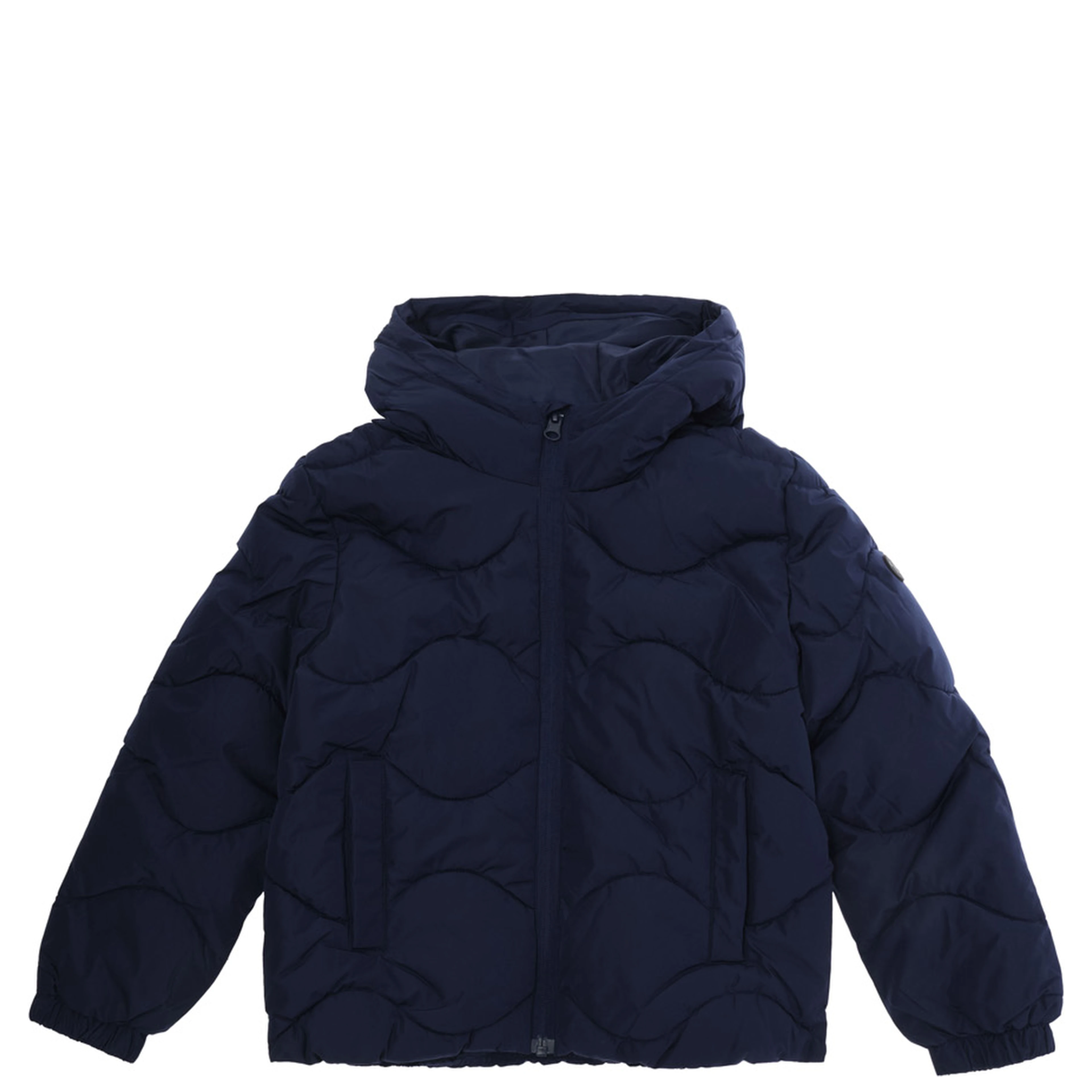 blue Down jacket with quilted design and fixed hood in Tech Fabric for girl