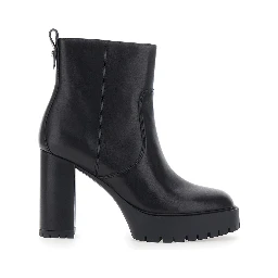CLARA Black Ankle Boots with high heel and serrated sole in Leather Women