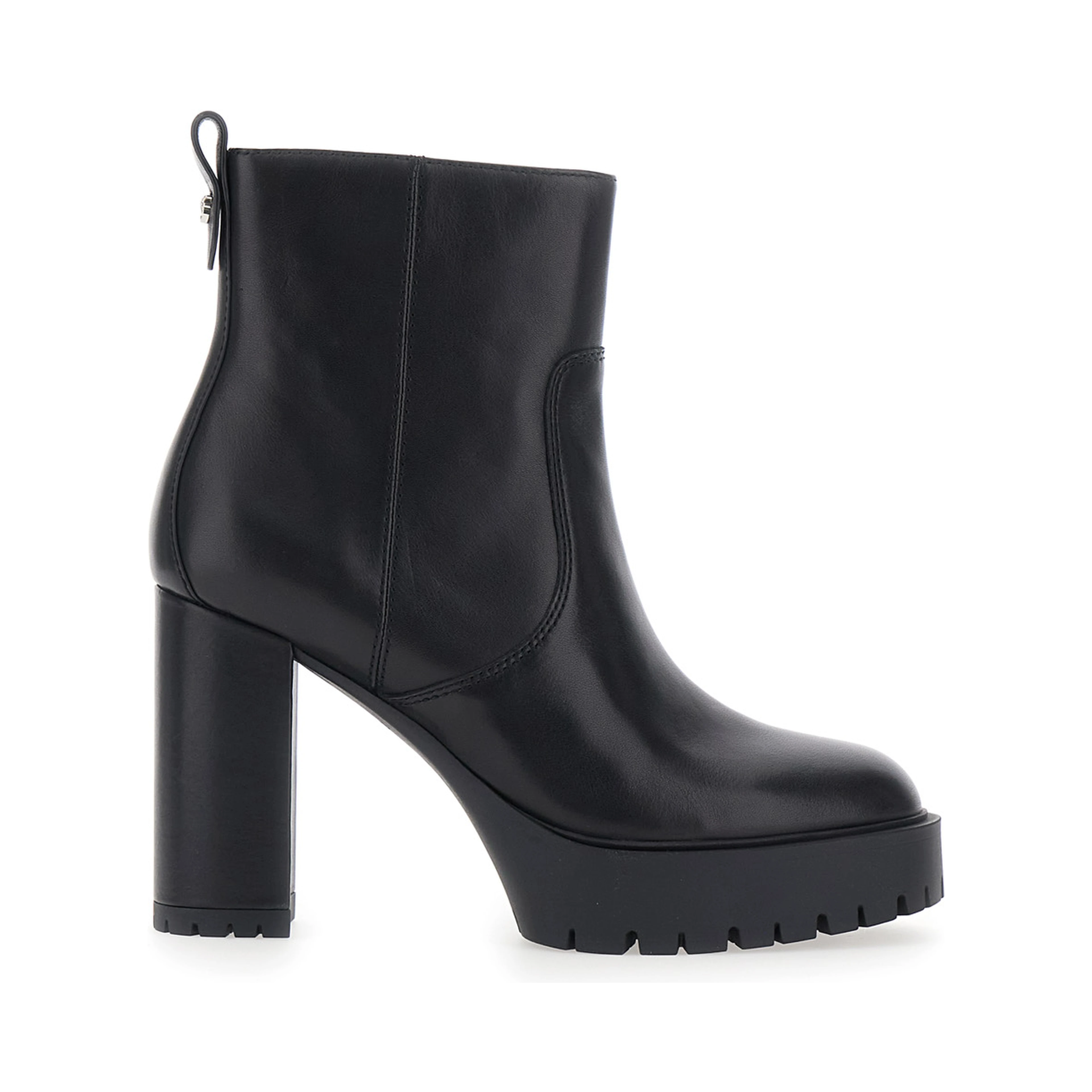 CLARA Black Ankle Boots with high heel and serrated sole in Leather Women