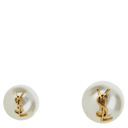Asymmetric earrings with a large pearl and a small one in Metal with YSL Logo