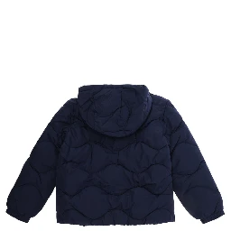 blue Down jacket with quilted design and fixed hood in Tech Fabric for girl