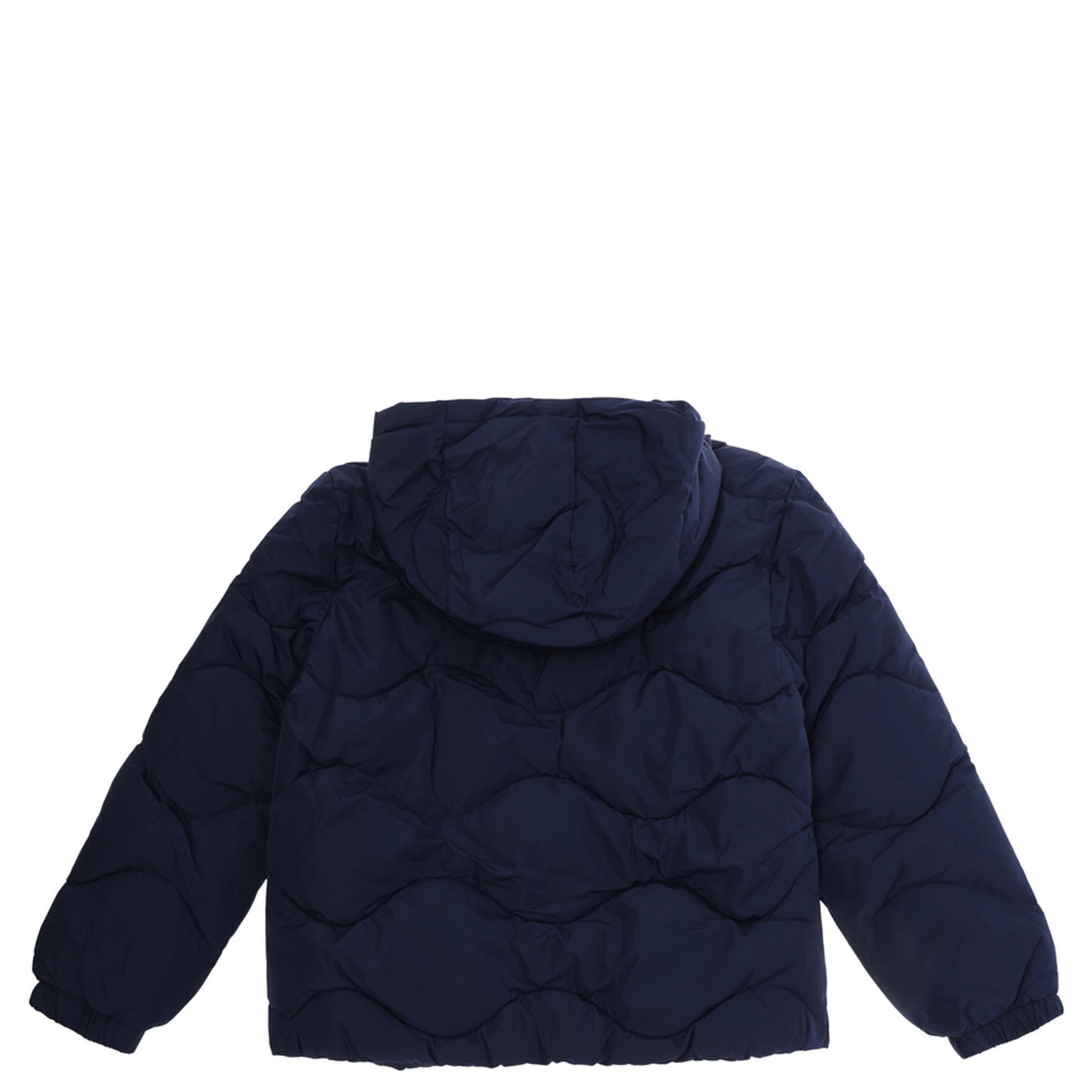 blue Down jacket with quilted design and fixed hood in Tech Fabric for girl