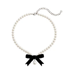 white Necklace with bead design and central bow in bronze for women