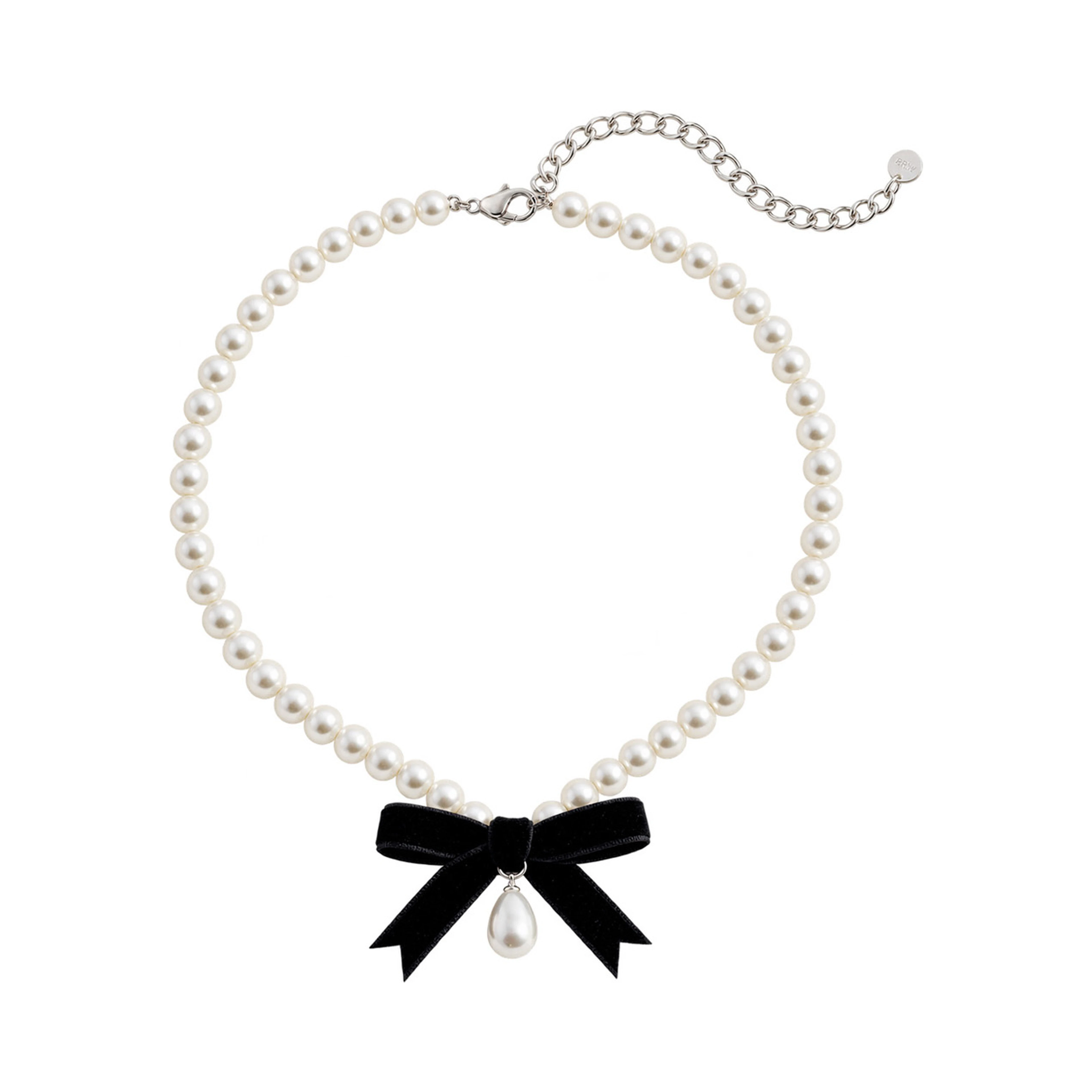 white Necklace with bead design and central bow in bronze for women