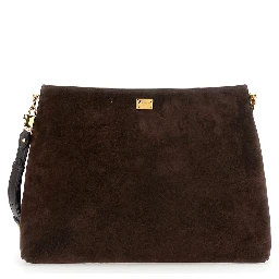 Vittoria Brown Shoulder bag with adjustable and removable shoulder strap and logo plaque on the front in suede for women
