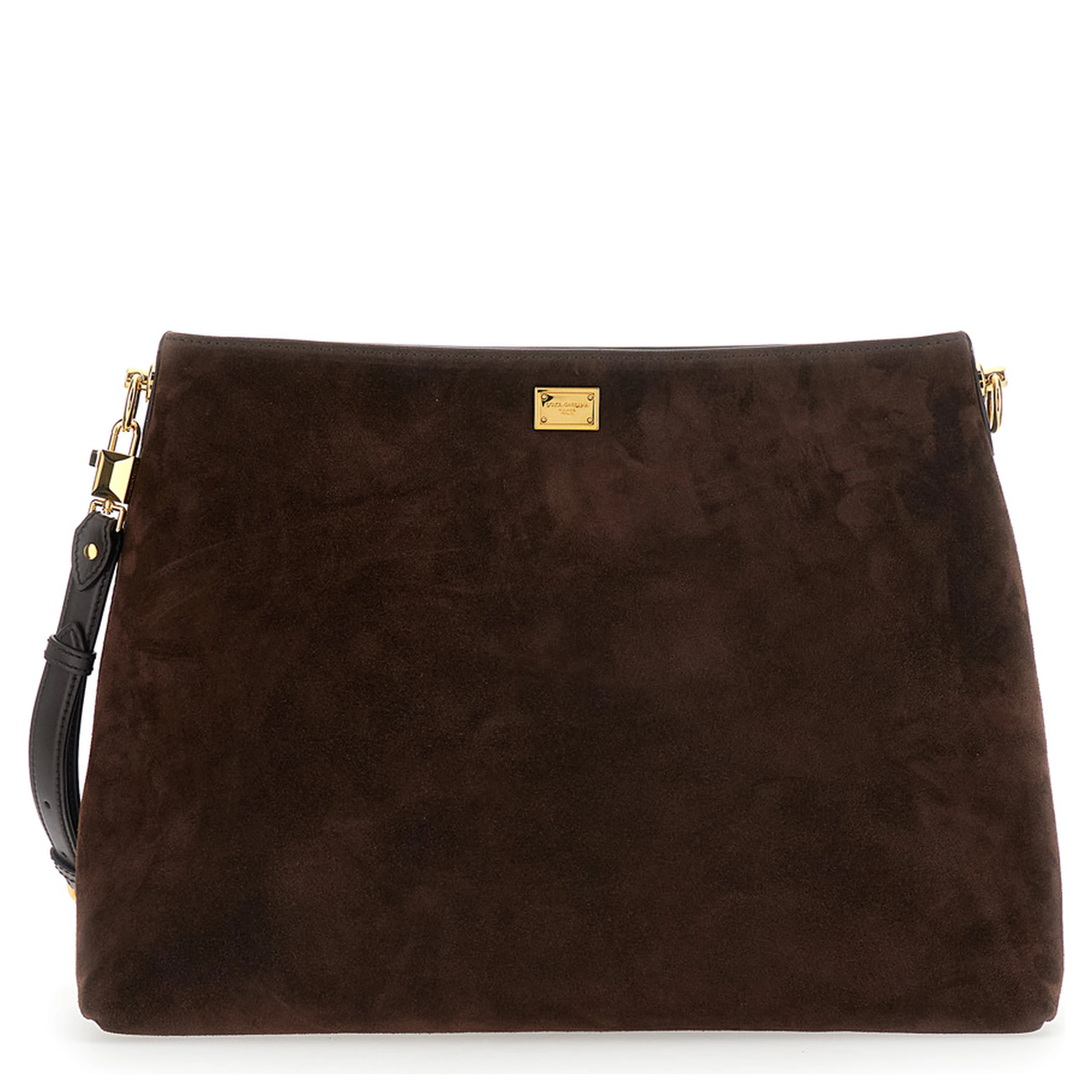 Vittoria Brown Shoulder bag with adjustable and removable shoulder strap and logo plaque on the front in suede for women