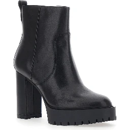 CLARA Black Ankle Boots with high heel and serrated sole in Leather Women