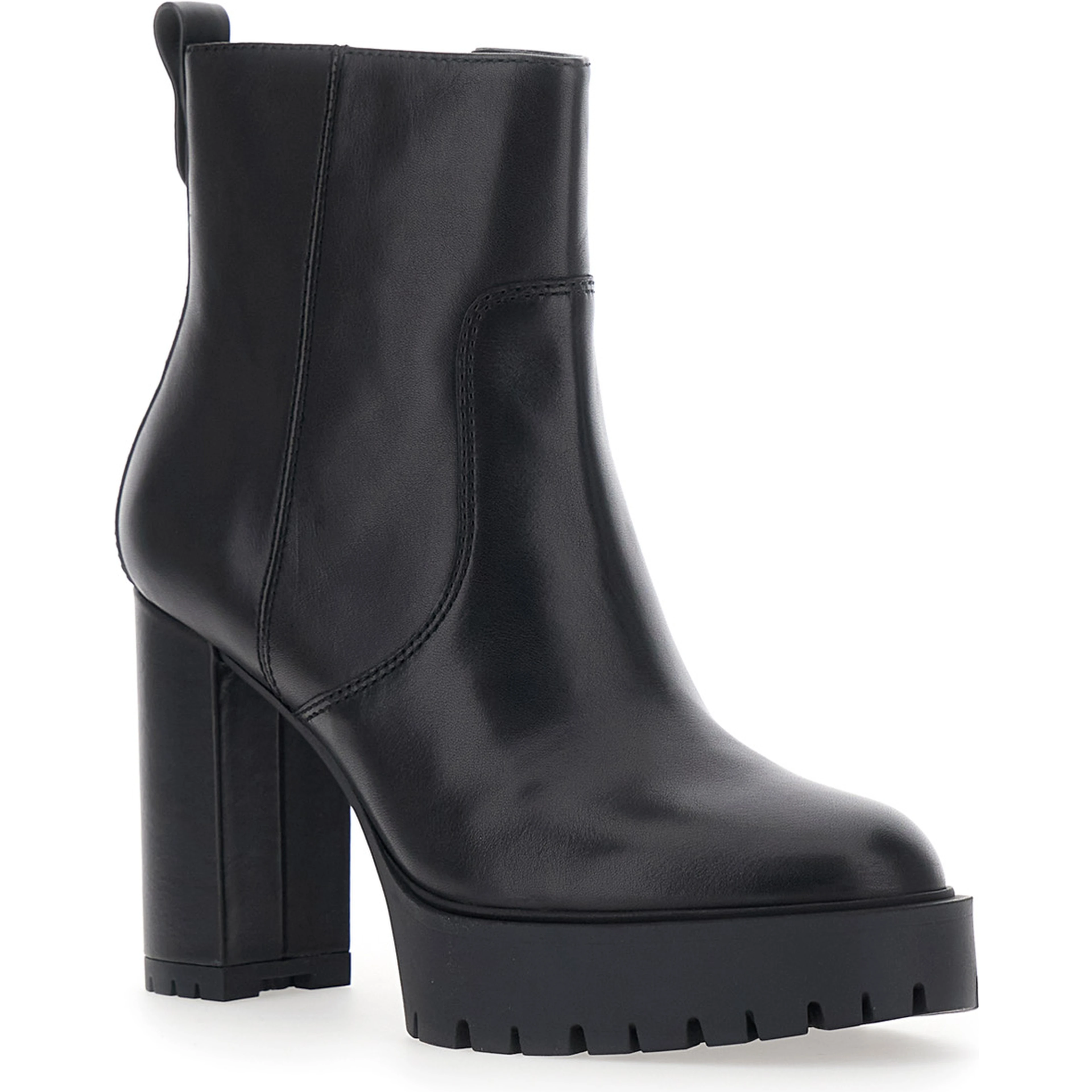 CLARA Black Ankle Boots with high heel and serrated sole in Leather Women