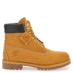 Beige Premium Lace-Up Ankle Boots with Logo Imprint on the Side in Leather for Men