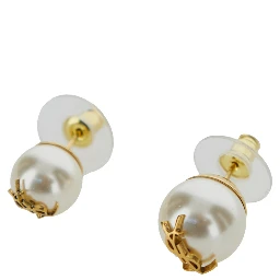 Asymmetric earrings with a large pearl and a small one in Metal with YSL Logo