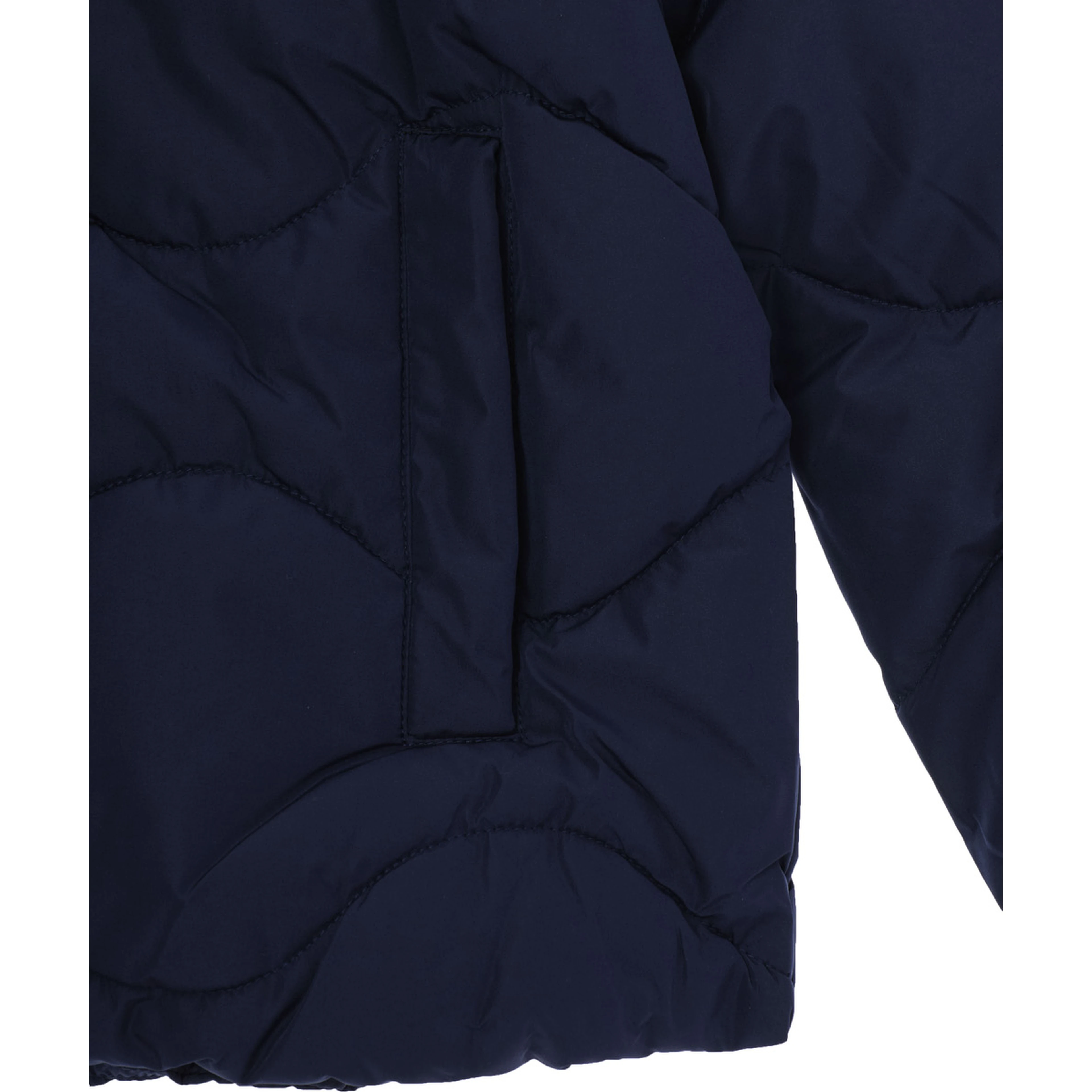 blue Down jacket with quilted design and fixed hood in Tech Fabric for girl