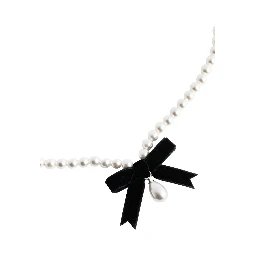 white Necklace with bead design and central bow in bronze for women