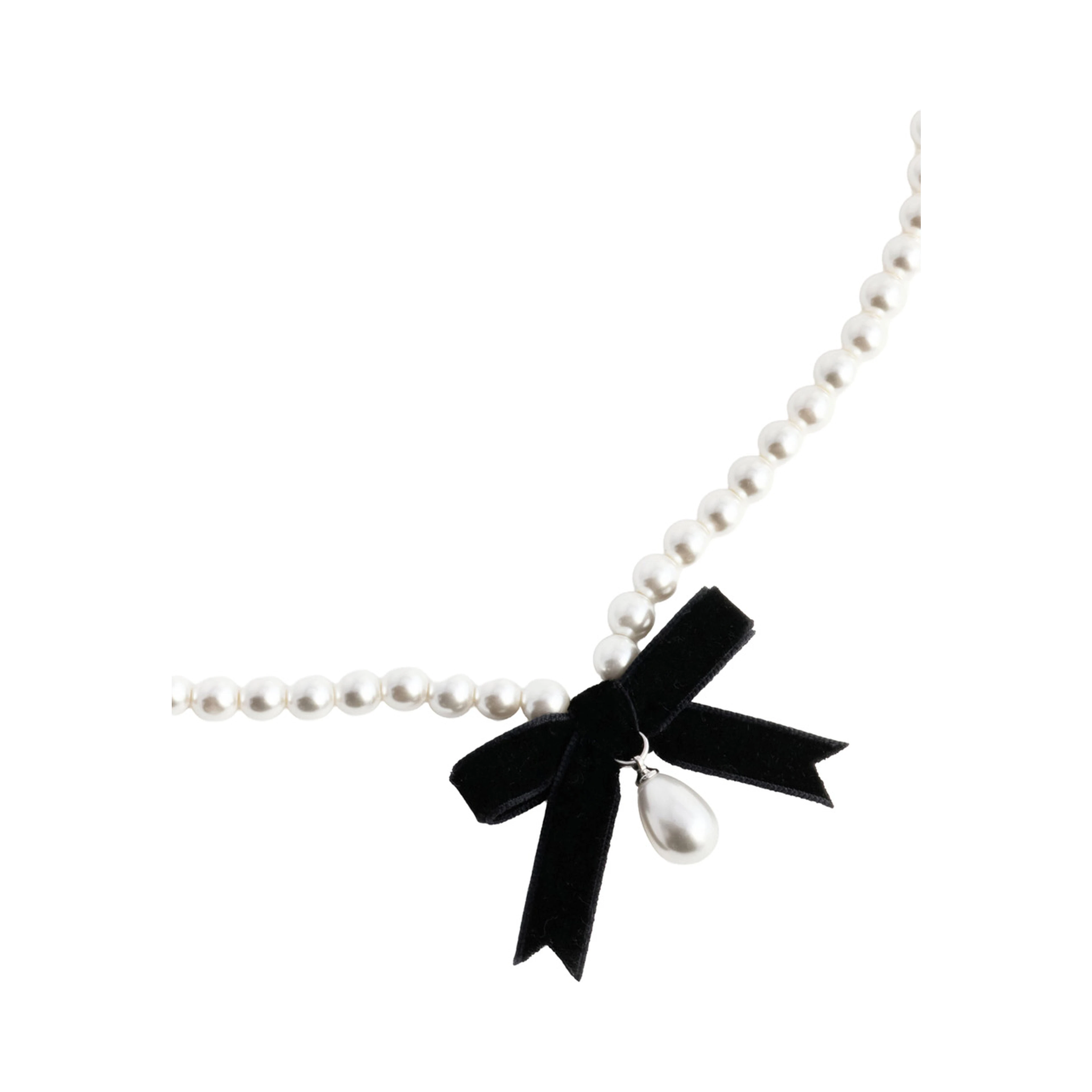 white Necklace with bead design and central bow in bronze for women