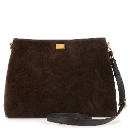 Vittoria Brown Shoulder bag with adjustable and removable shoulder strap and logo plaque on the front in suede for women