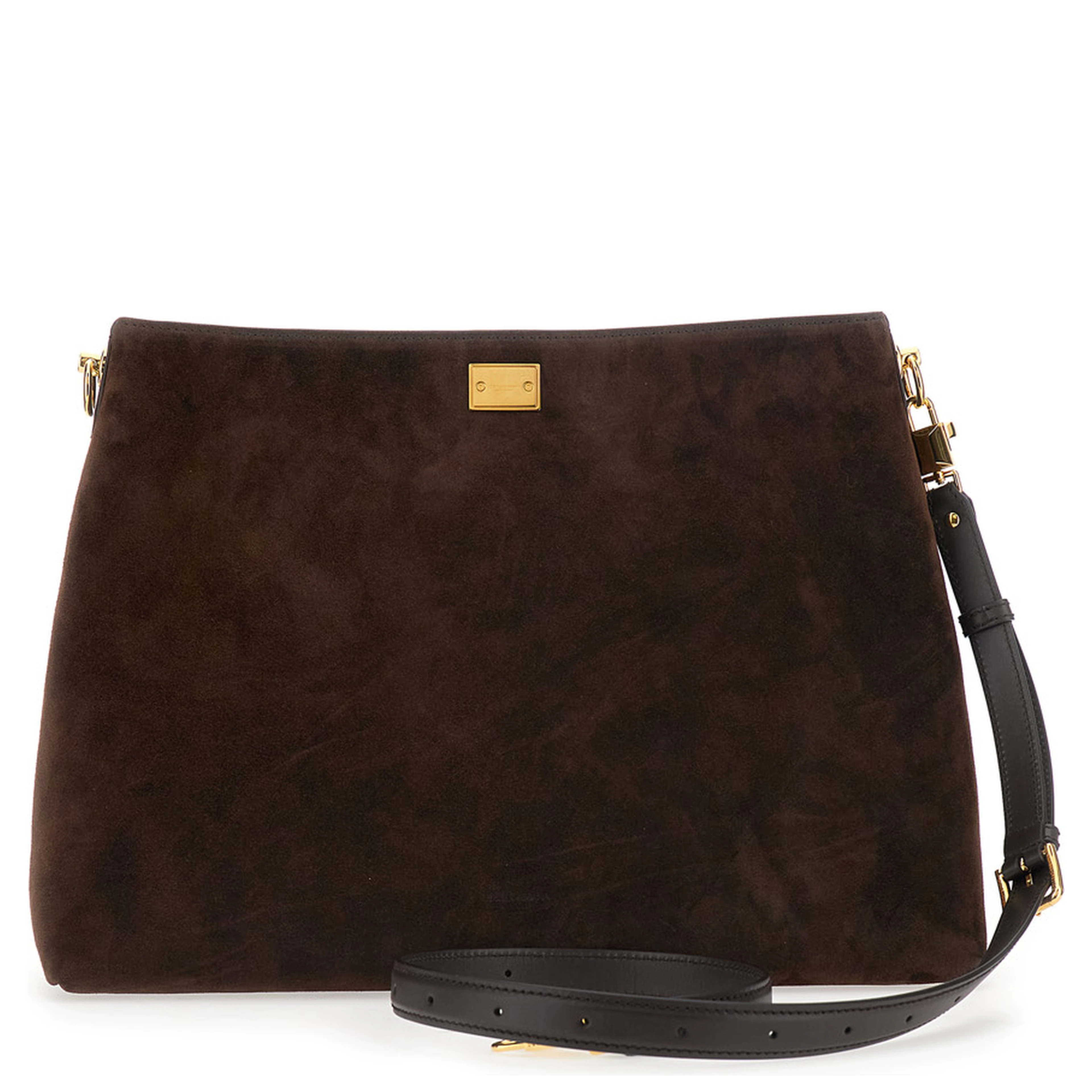 Vittoria Brown Shoulder bag with adjustable and removable shoulder strap and logo plaque on the front in suede for women