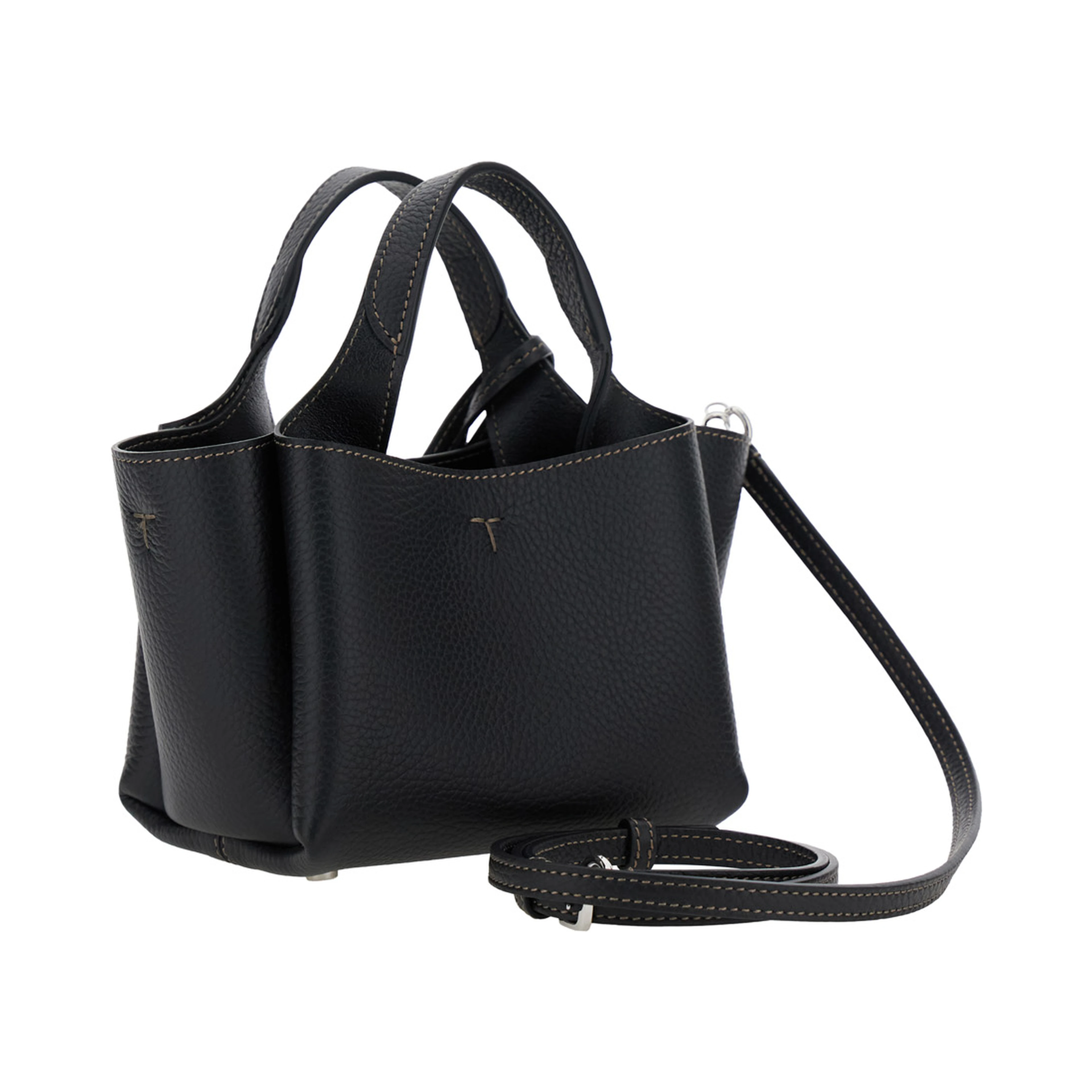 Handbag with Removable Metal Pendant in Black Leather for Women