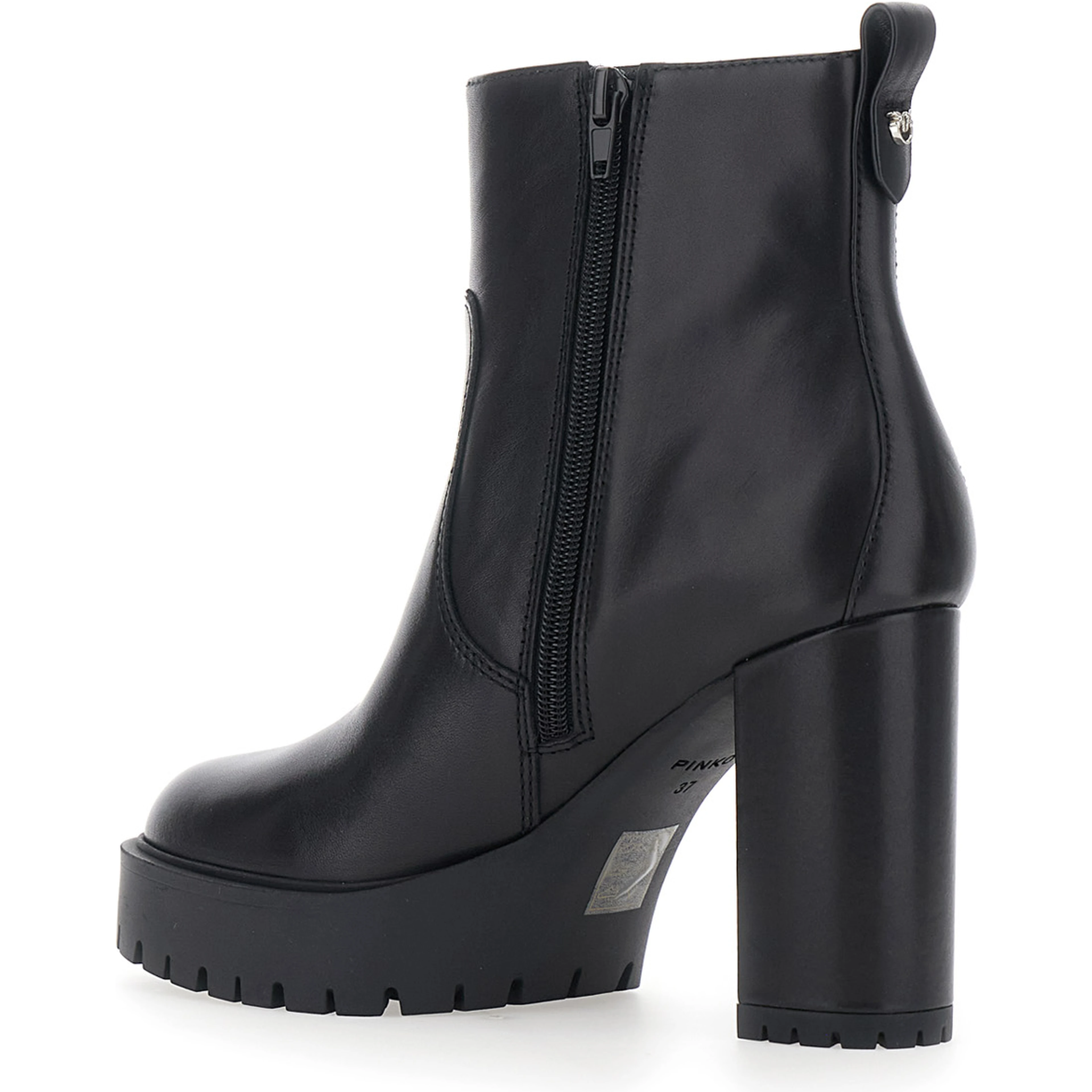 CLARA Black Ankle Boots with high heel and serrated sole in Leather Women
