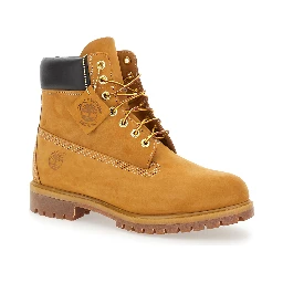 Beige Premium Lace-Up Ankle Boots with Logo Imprint on the Side in Leather for Men