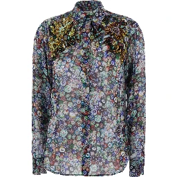 Chowy Multicolor Shirt with classic collar and all-over embroidery in viscose for women