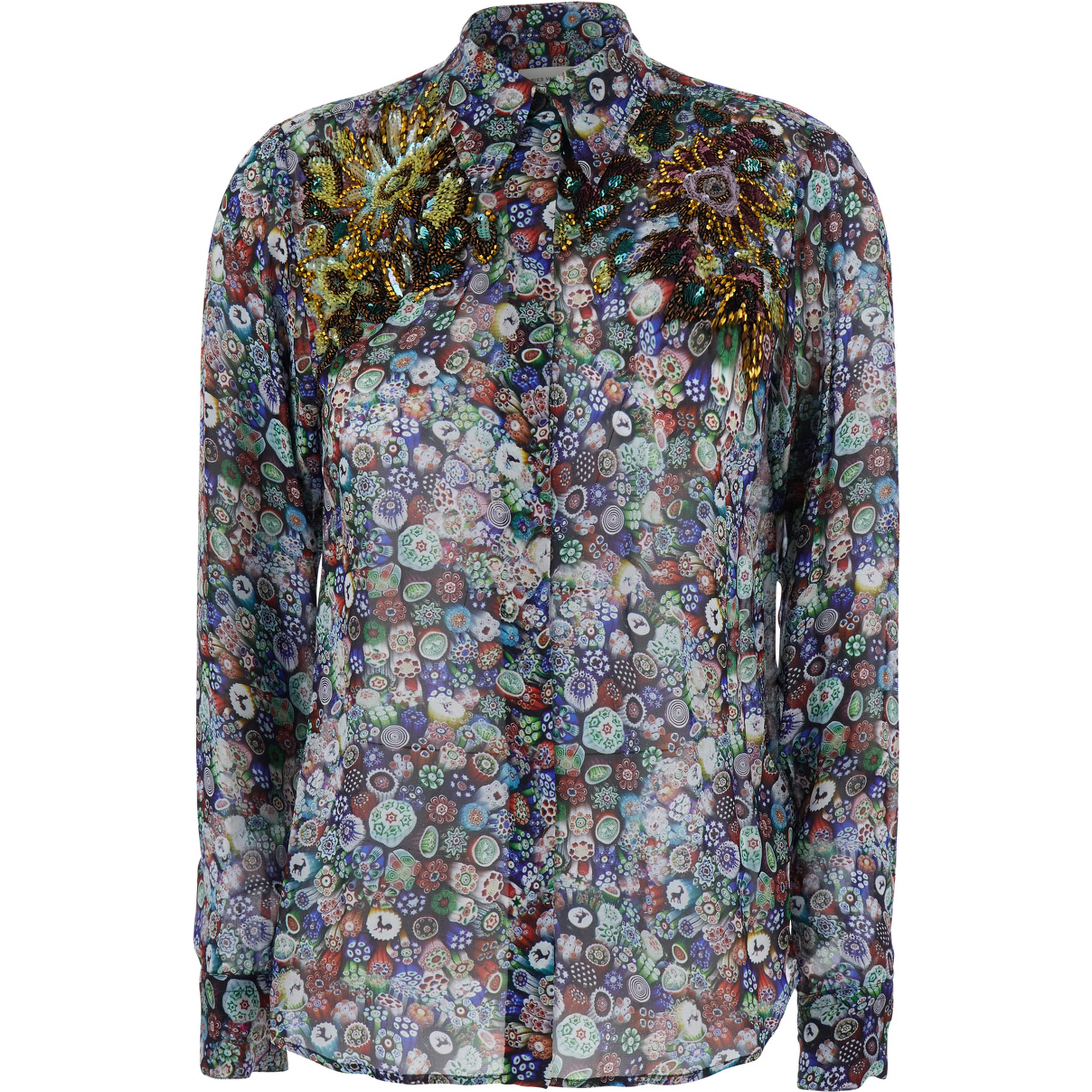 Chowy Multicolor Shirt with classic collar and all-over embroidery in viscose for women