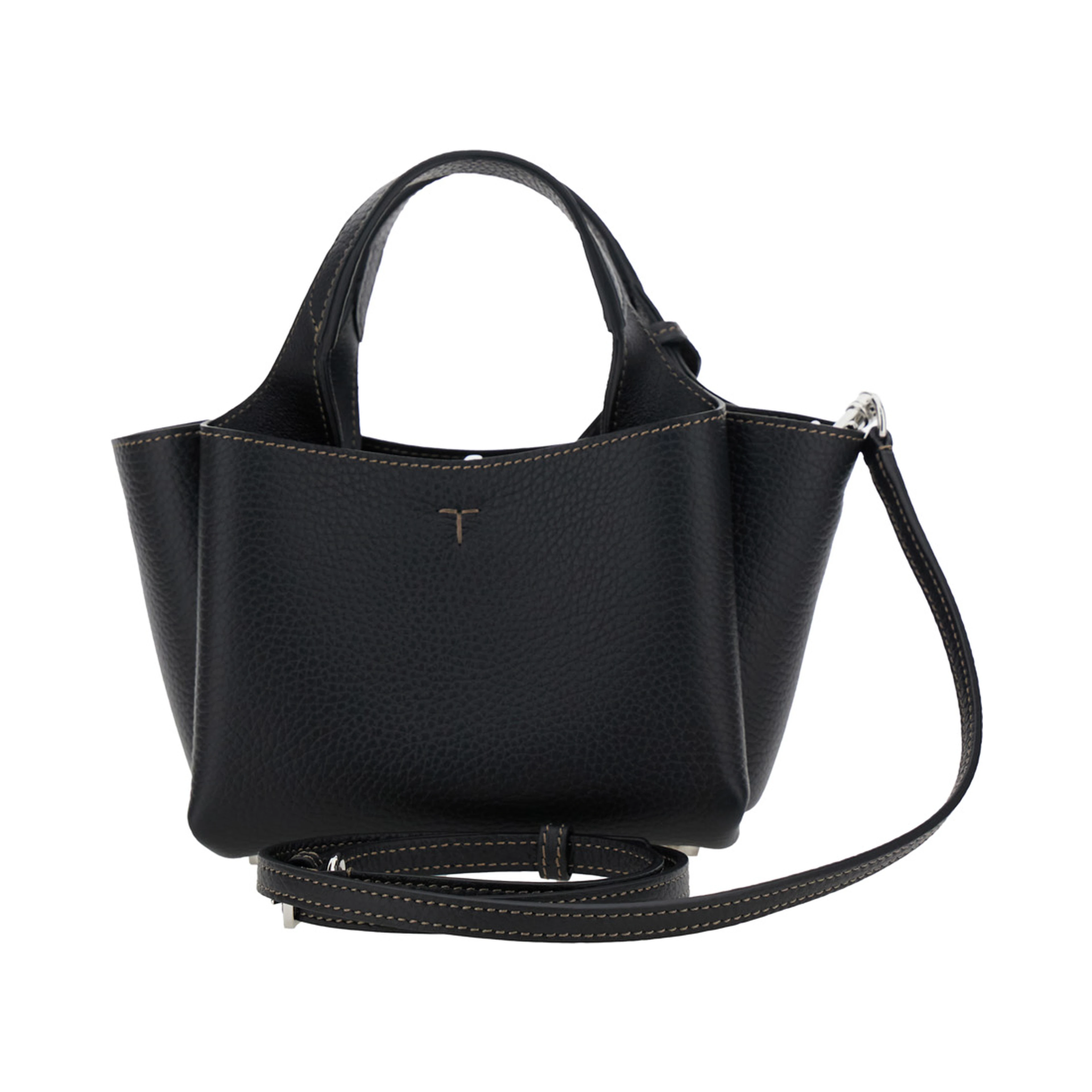 Handbag with Removable Metal Pendant in Black Leather for Women