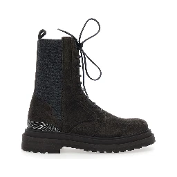 Brown Ankle Boots with Lace Closure and Monil Detail on the Back in Suede for Women