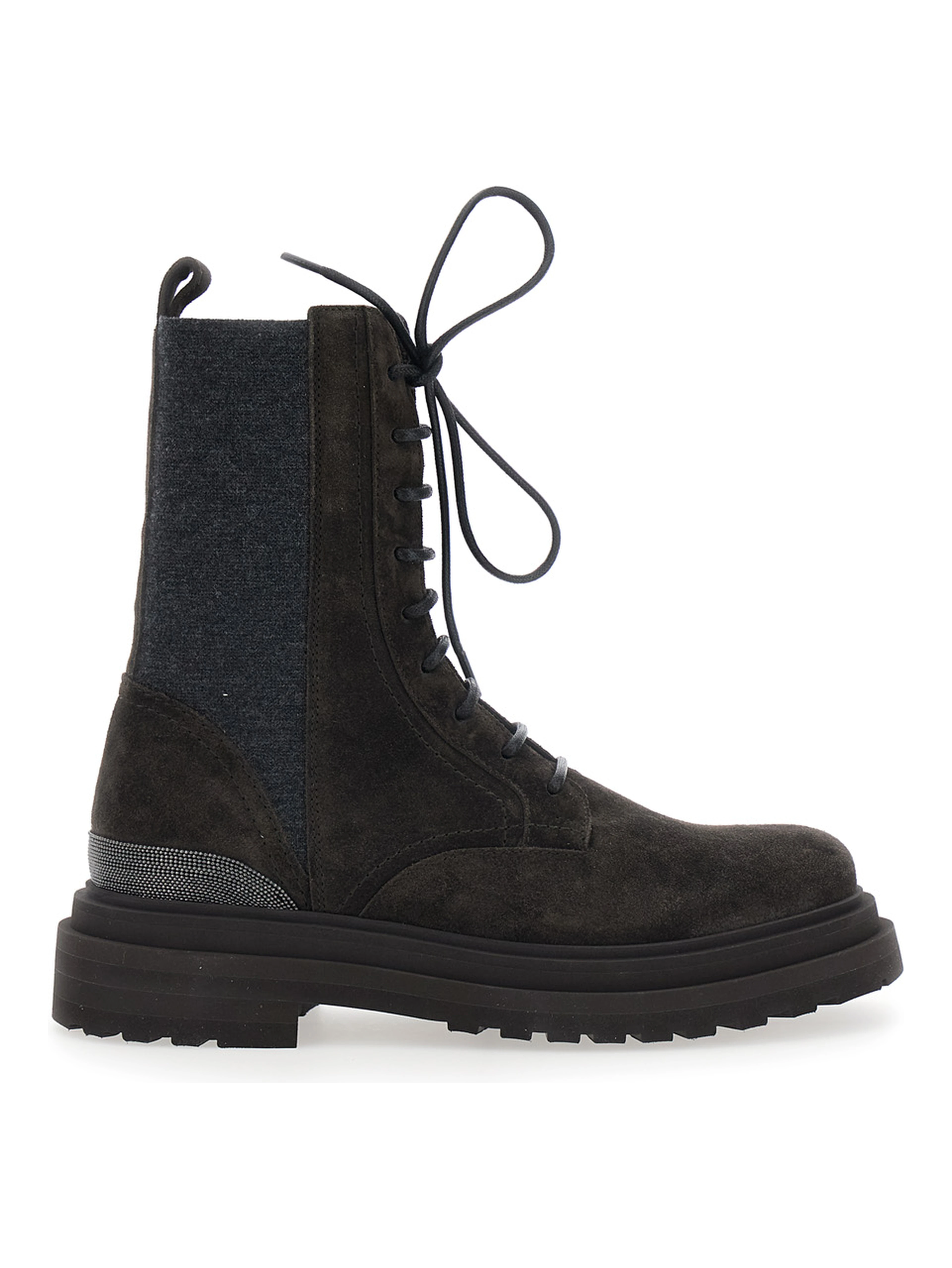 Brown Ankle Boots with Lace Closure and Monil Detail on the Back in Suede for Women