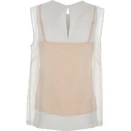 White Silk Blouse with Semi-Transparent Design for Women