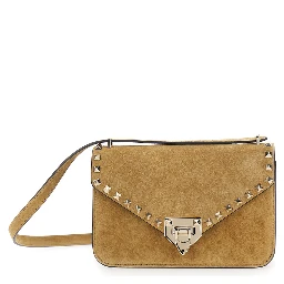 Beige Crossbody bag with Envelope Design and Rockstud Decoration in Suede for Women