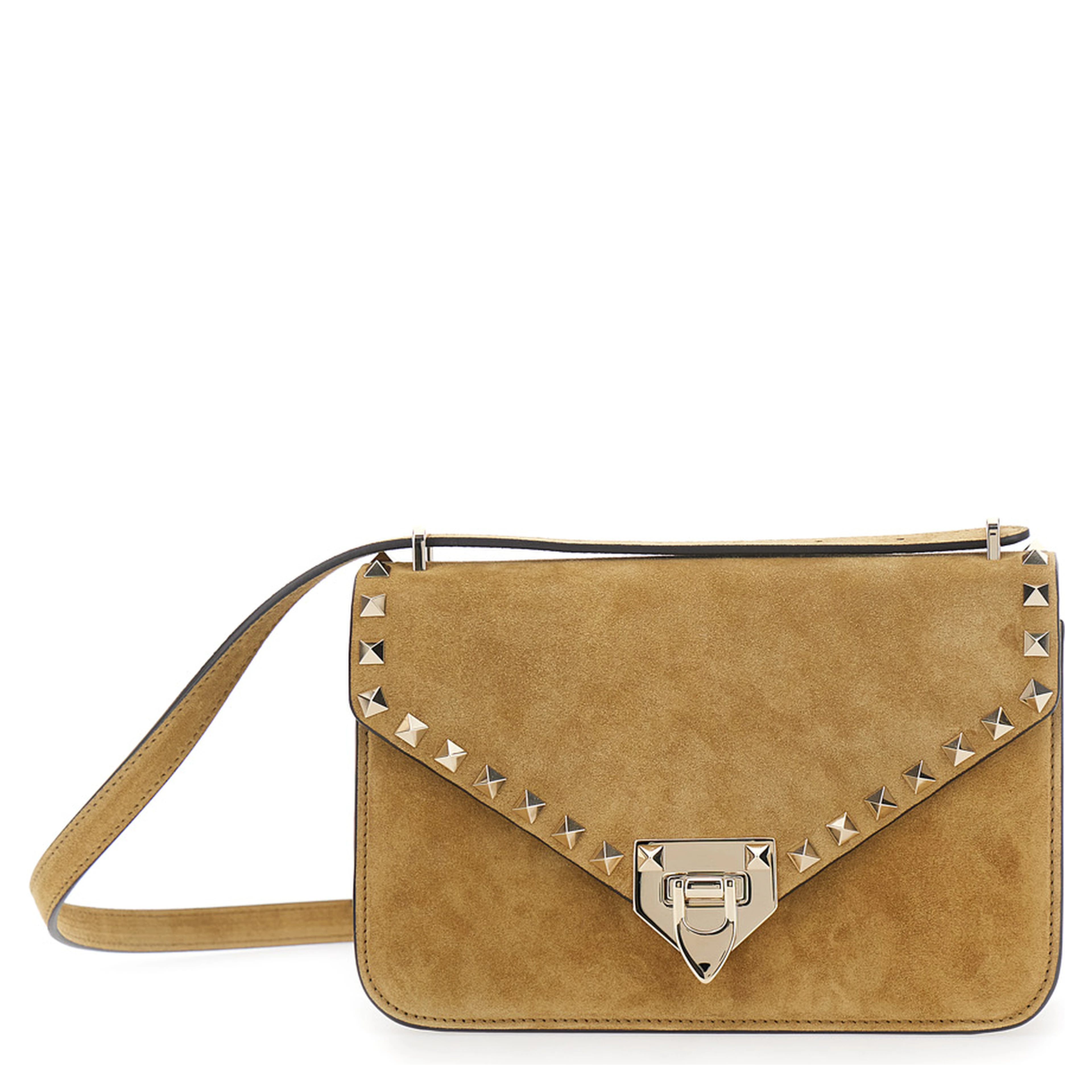 Beige Crossbody bag with Envelope Design and Rockstud Decoration in Suede for Women