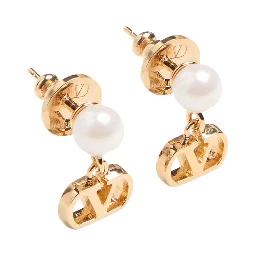 metallic colore Earrings with pearls and VLogo pendants in bronze for women