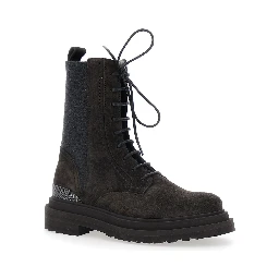 Brown Ankle Boots with Lace Closure and Monil Detail on the Back in Suede for Women