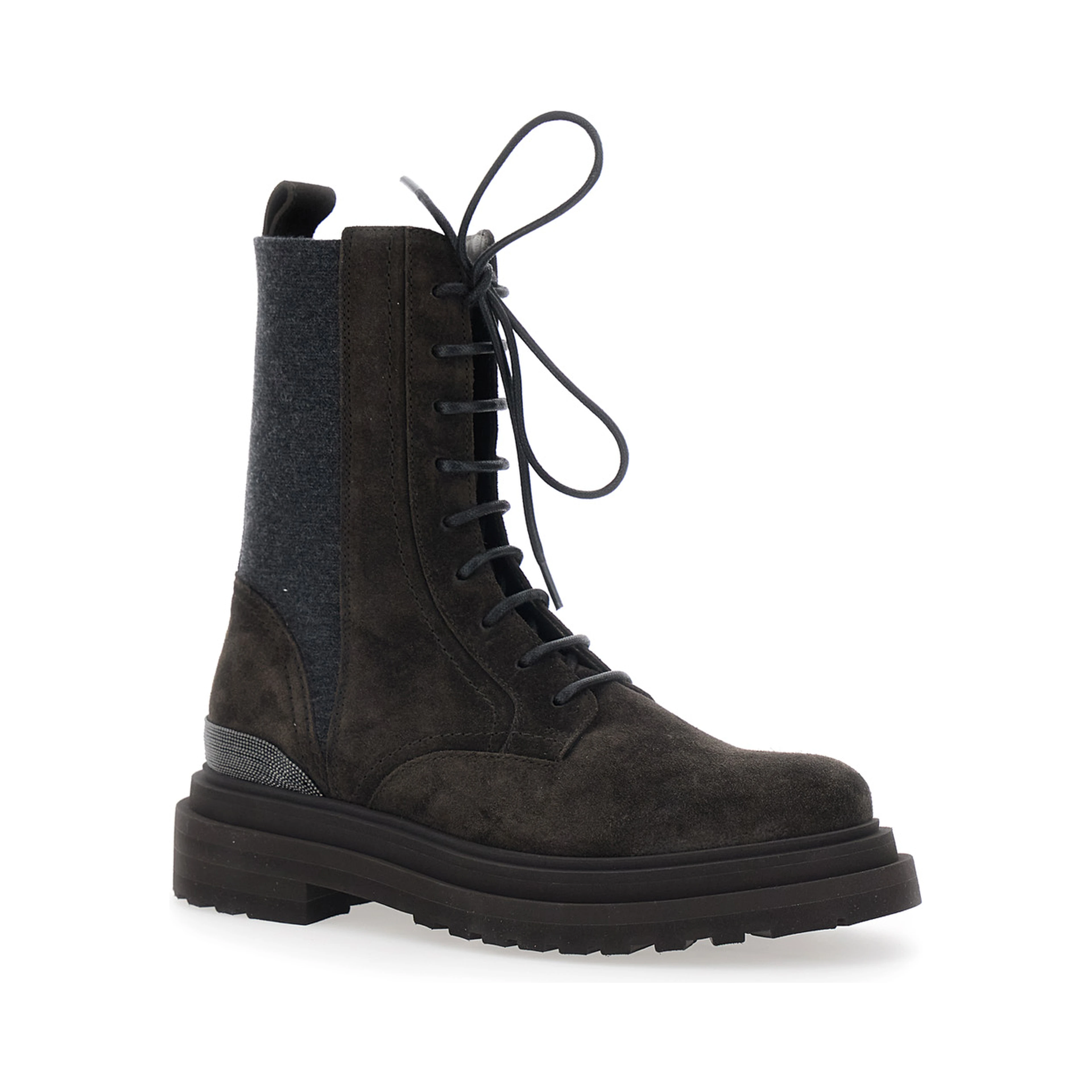 Brown Ankle Boots with Lace Closure and Monil Detail on the Back in Suede for Women