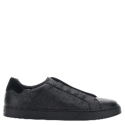 Spencer black Low Top Sneakers with slip-on design in Grained leather for men