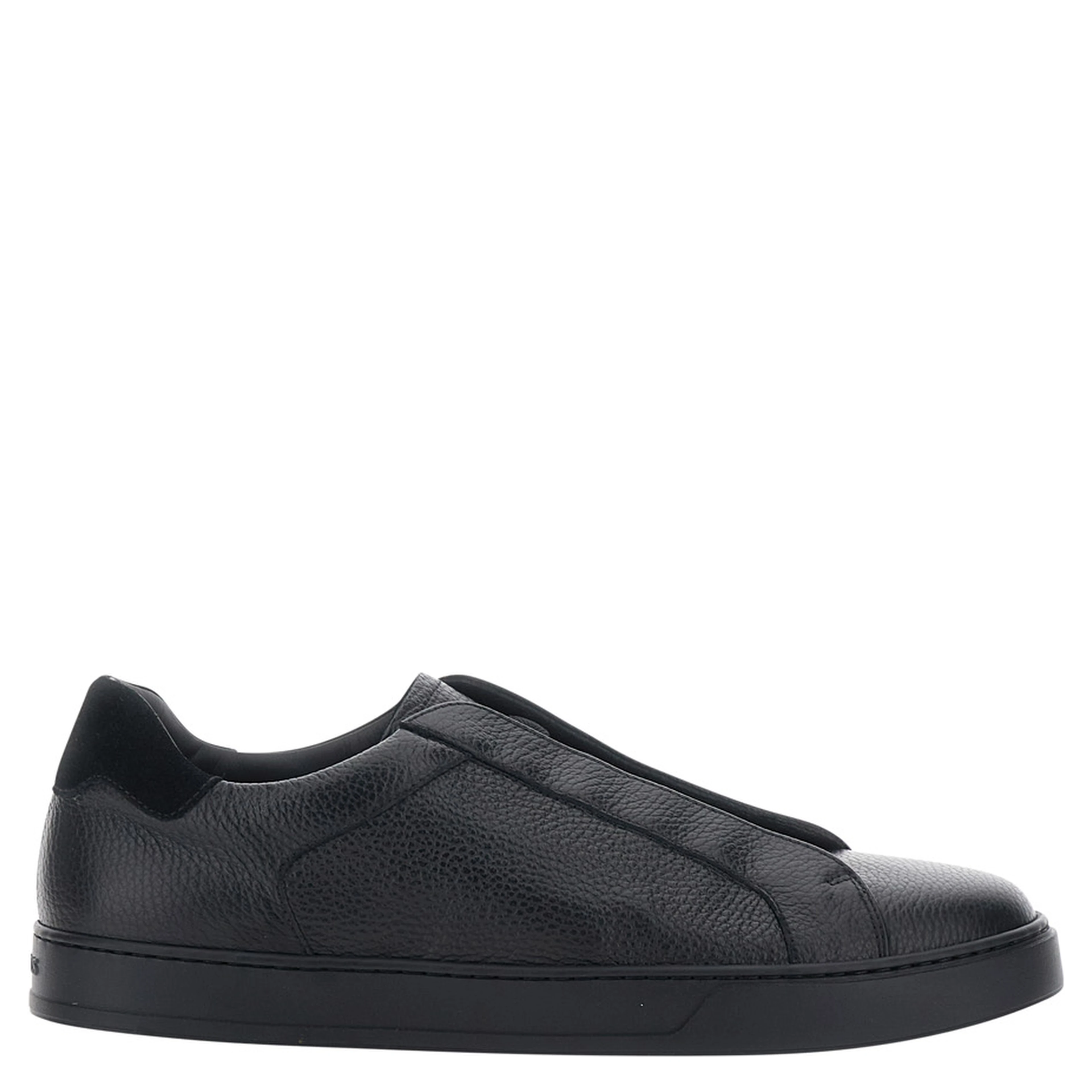Spencer black Low Top Sneakers with slip-on design in Grained leather for men