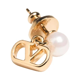 metallic colore Earrings with pearls and VLogo pendants in bronze for women