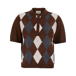 DIANA brown Sweater with polo collar and motif with diamonds in virgin wool for women