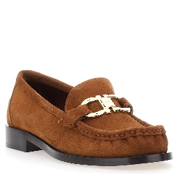 MARIAN brown Loafer with Gancini plaque on the front in suede for women