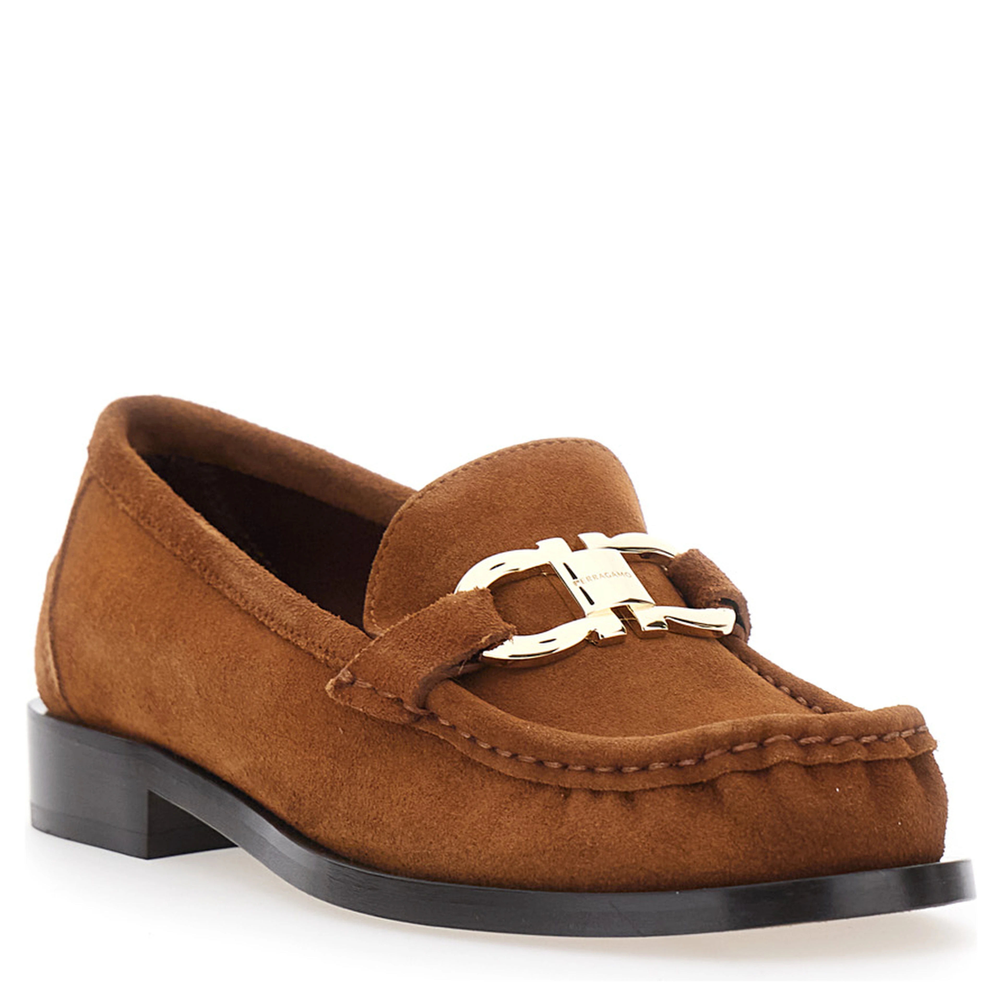 MARIAN brown Loafer with Gancini plaque on the front in suede for women