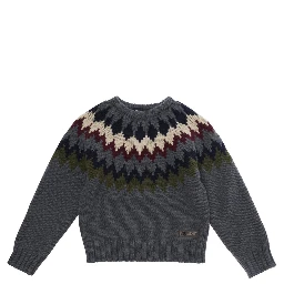 Crewneck sweater with geometric embroidery in wool blend boy
