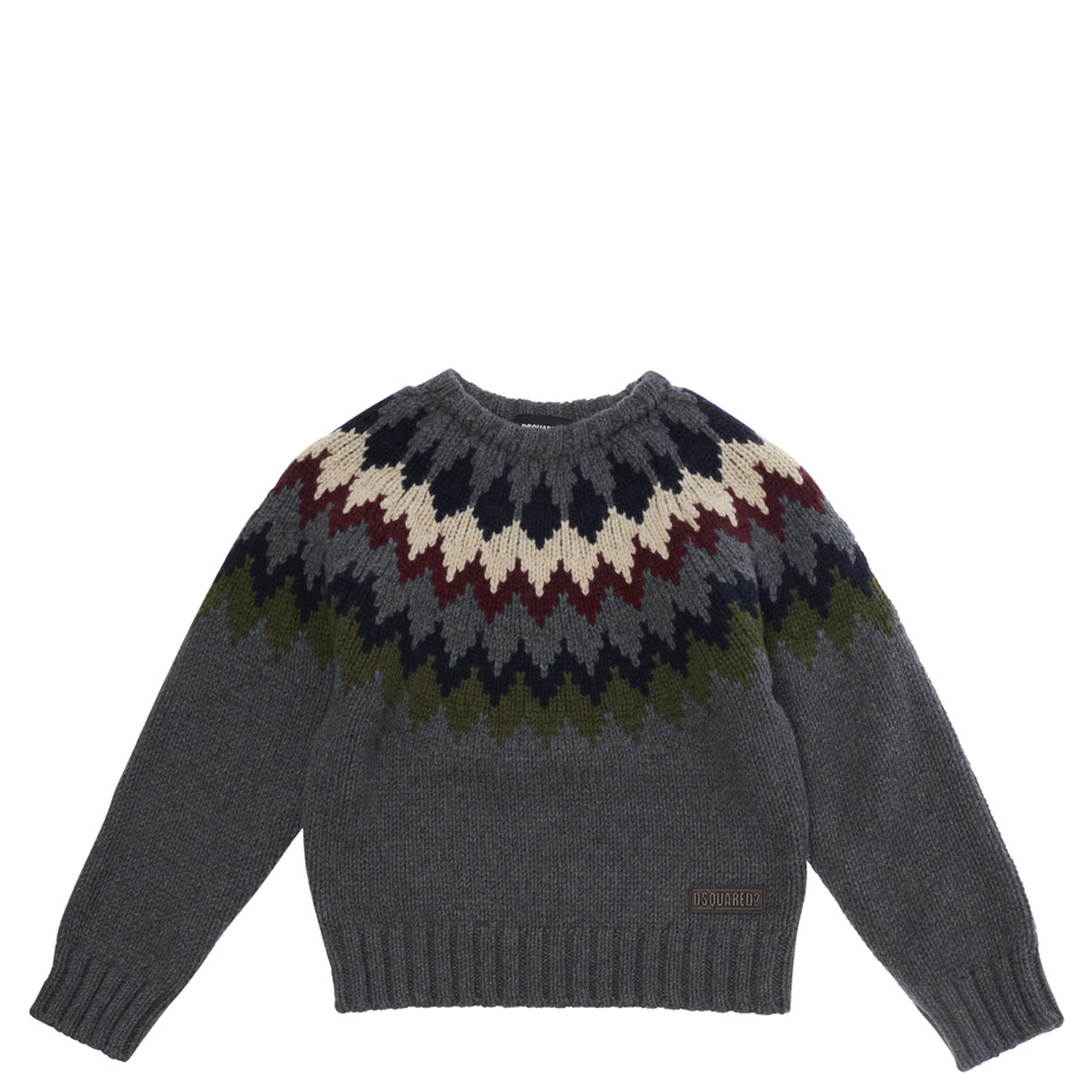 Crewneck sweater with geometric embroidery in wool blend boy
