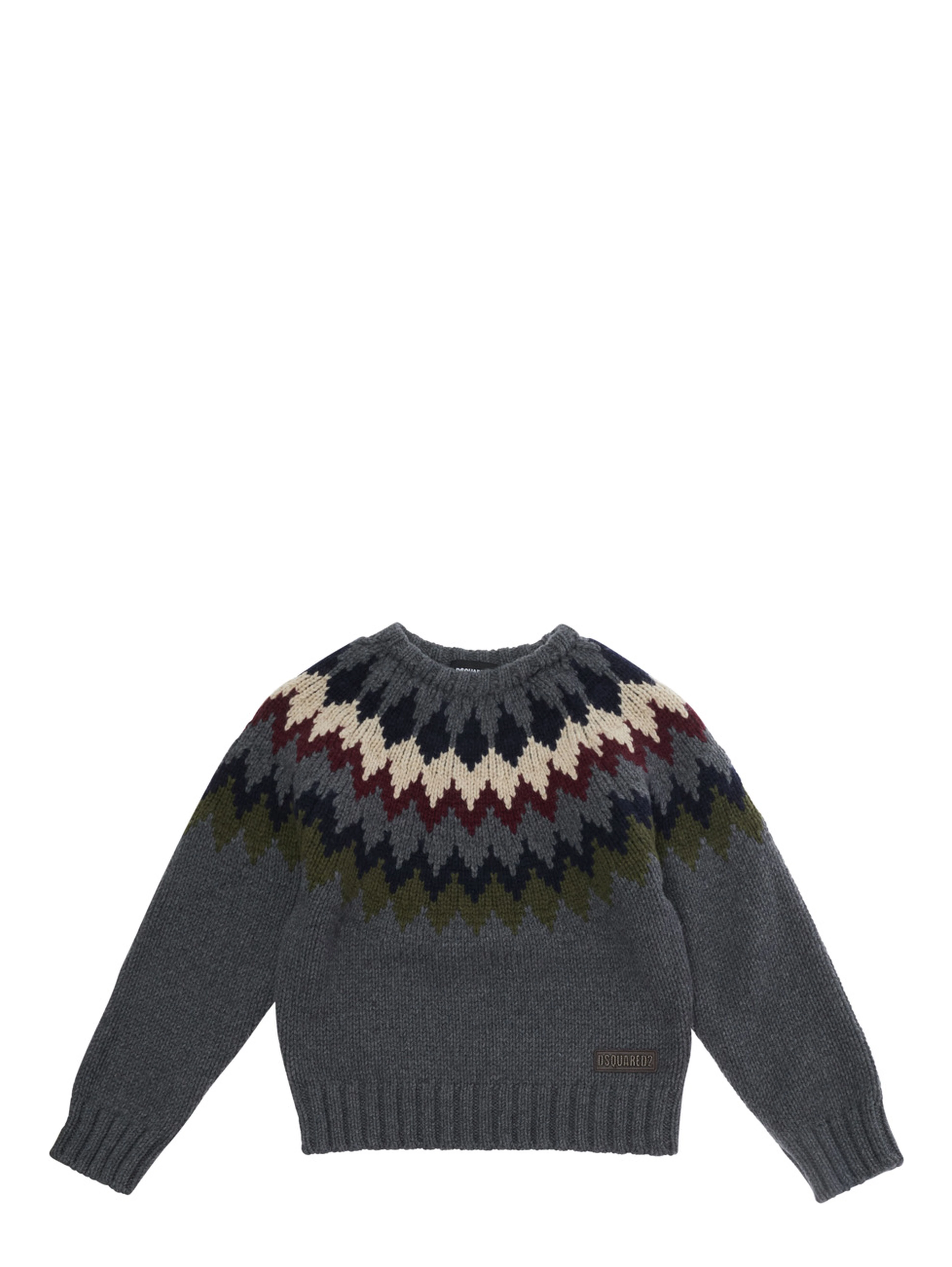 Crewneck sweater with geometric embroidery in wool blend boy